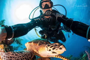 Selfie with a Turtle, Half Moon Caye, Belize by Alejandro Topete 
